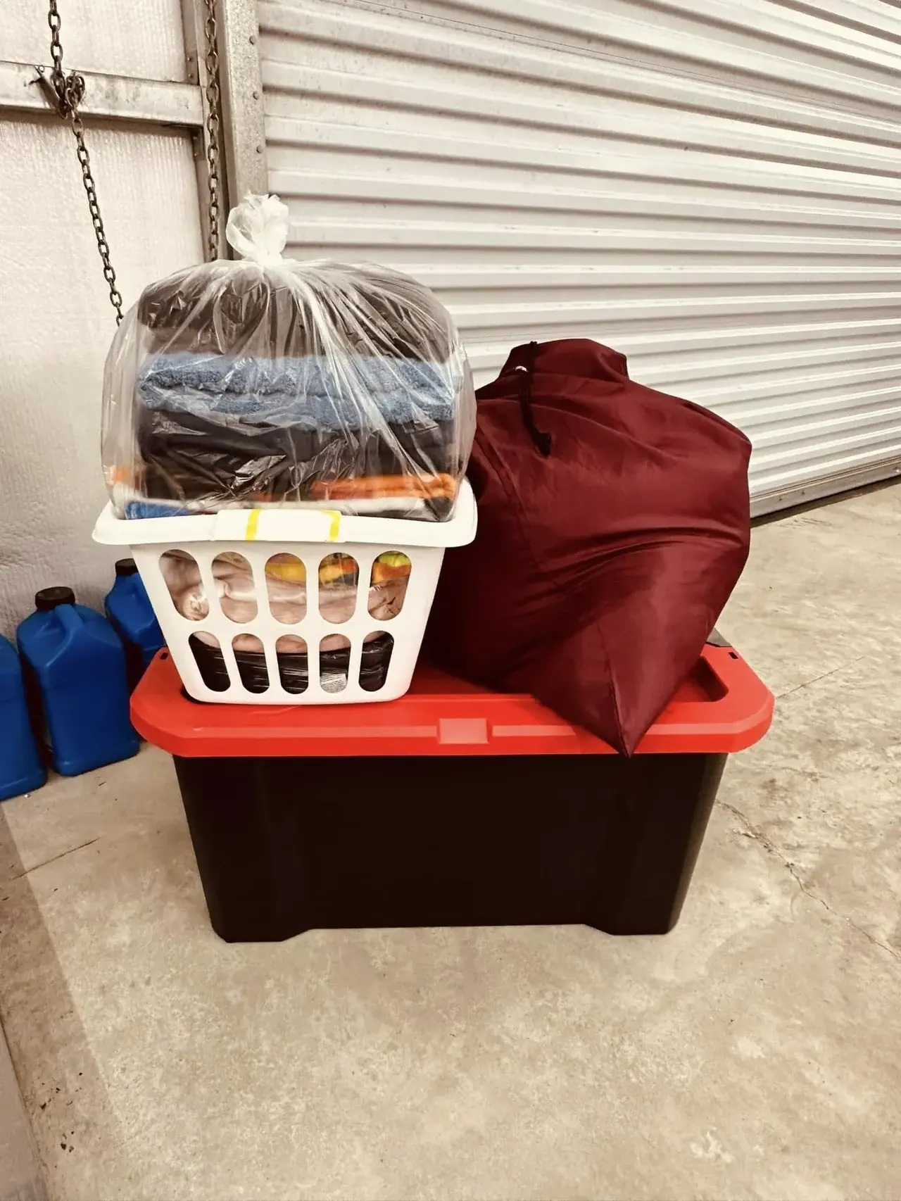 Laundry bags and baskets ready for pickup by Dee's Linen Service in PCB